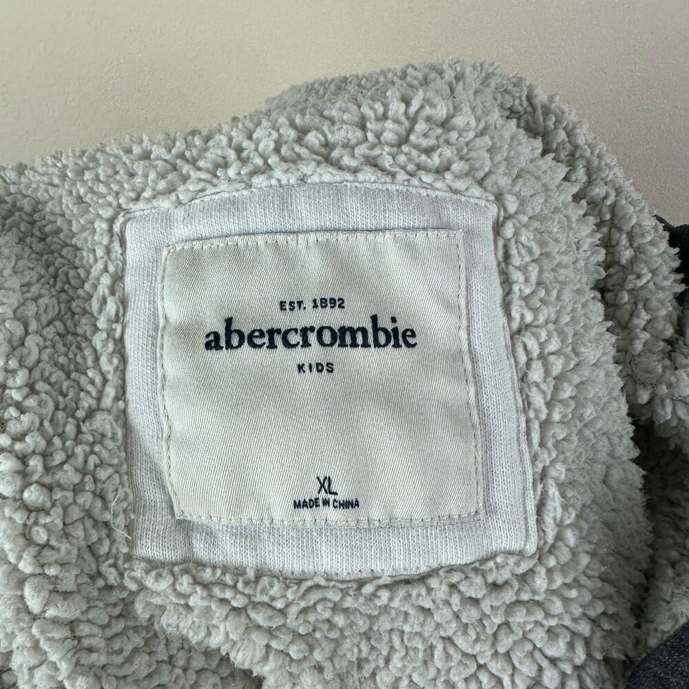 Abercrombie Kids Sherpa‎ Lined Zip Hoodie Jacket Gray XL Y2K Spellout Retro - Picture 3 of 10